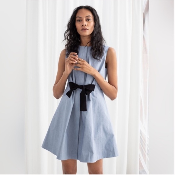 & Other Stories Dresses & Skirts - & OTHER STORIES A-Line Cotton Blue Chambray Bow Front Dress Size 2